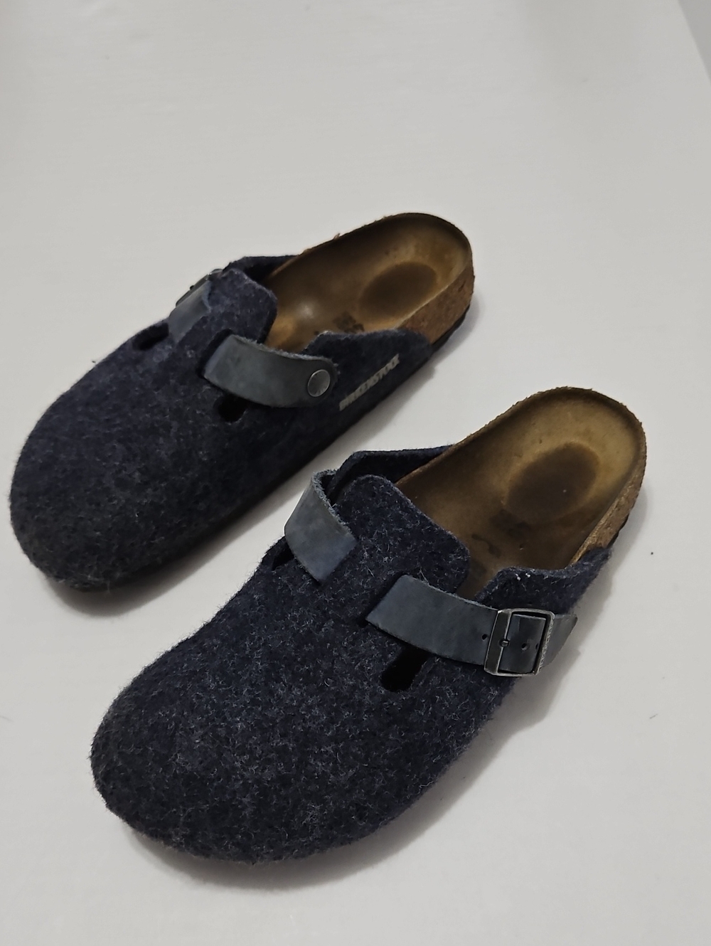 Birkenstock Men's Navy Wool Slip-On Clogs with Black Buckle